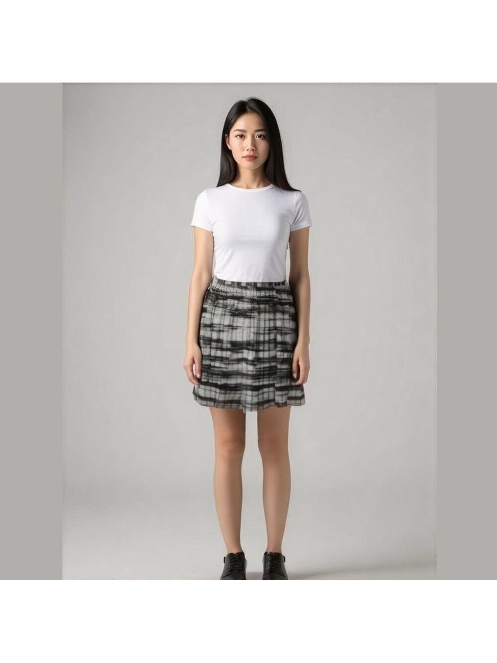 Calvin Klein Black Gray Pleated Panelled Flowy A-line Skirt Abstract Print Sz L